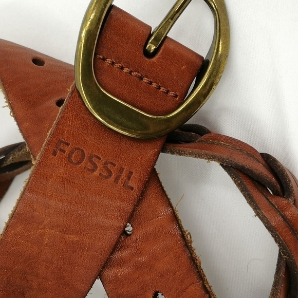 Fossil Women's 30"-34" Braided Brown Leather Adjustable Designer Gold Tone Belt - Picture 14 of 14